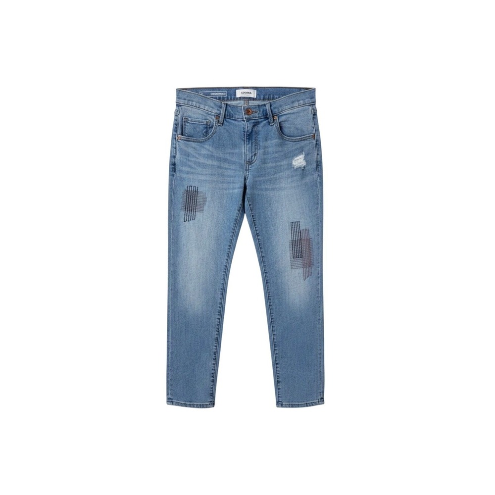 Sonoma Light Blue Girlfriend Jeans Crochet Patchwork Low Rise Straight Leg 4